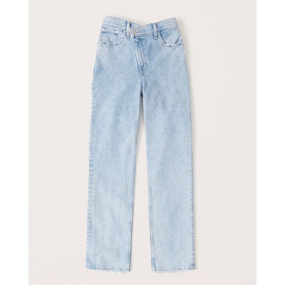Abercrombie & Fitch Ultra High Rise 90s Straight Jean Criss Cross Curve Love 25 - Picture 2 of 10